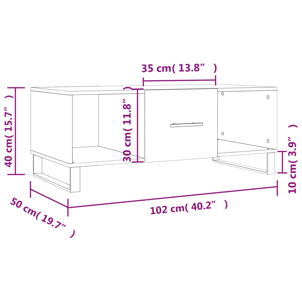 vidaXL Tavolino Salotto Grigio Cemento 102x50x40 cm Legno Multistrato