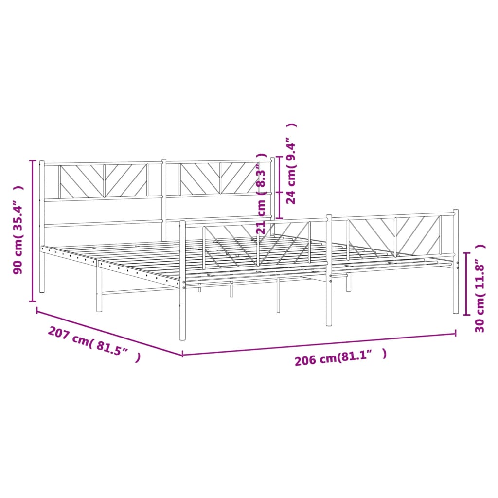 vidaXL Giroletto con Testiera e Pediera Metallo Bianco 200x200 cm