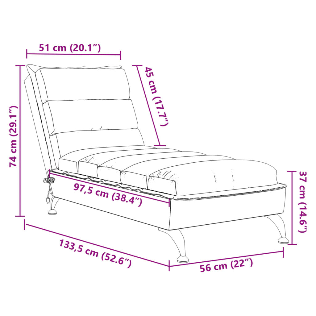 vidaXL Chaise Longue Massaggi con Cuscini Tortora in Tessuto