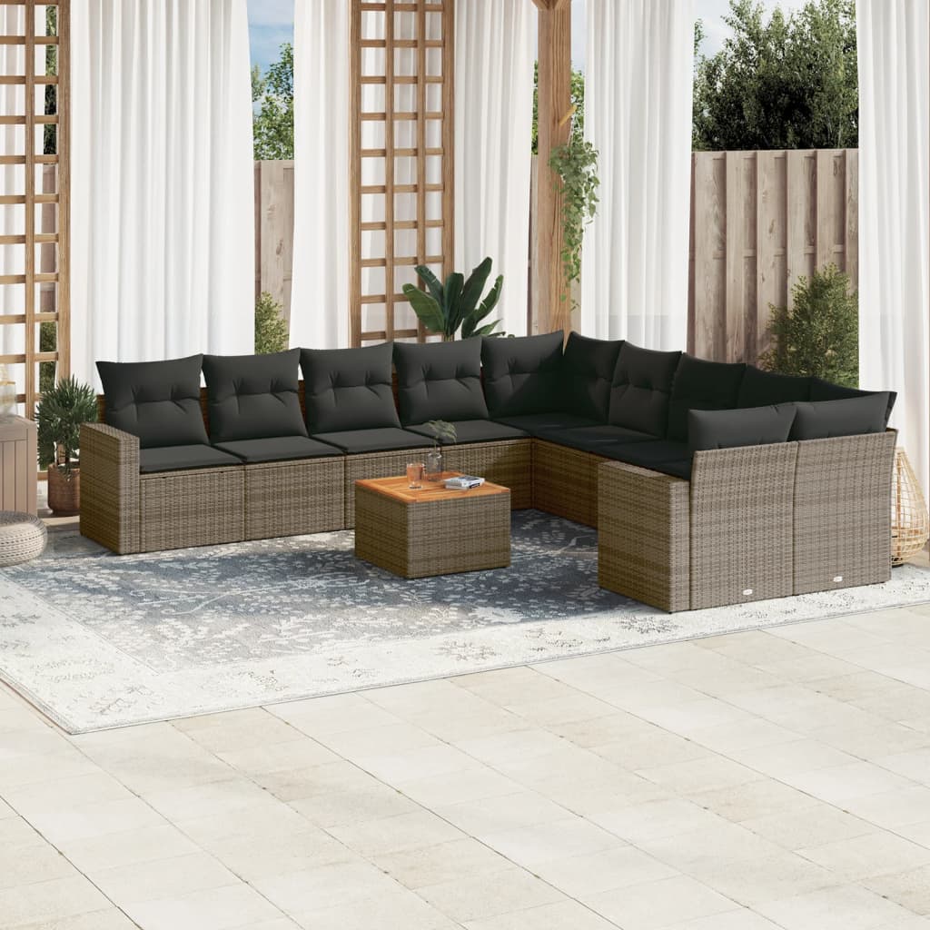 vidaXL Set Divani da Giardino 11 pz con Cuscini in Polyrattan Grigio