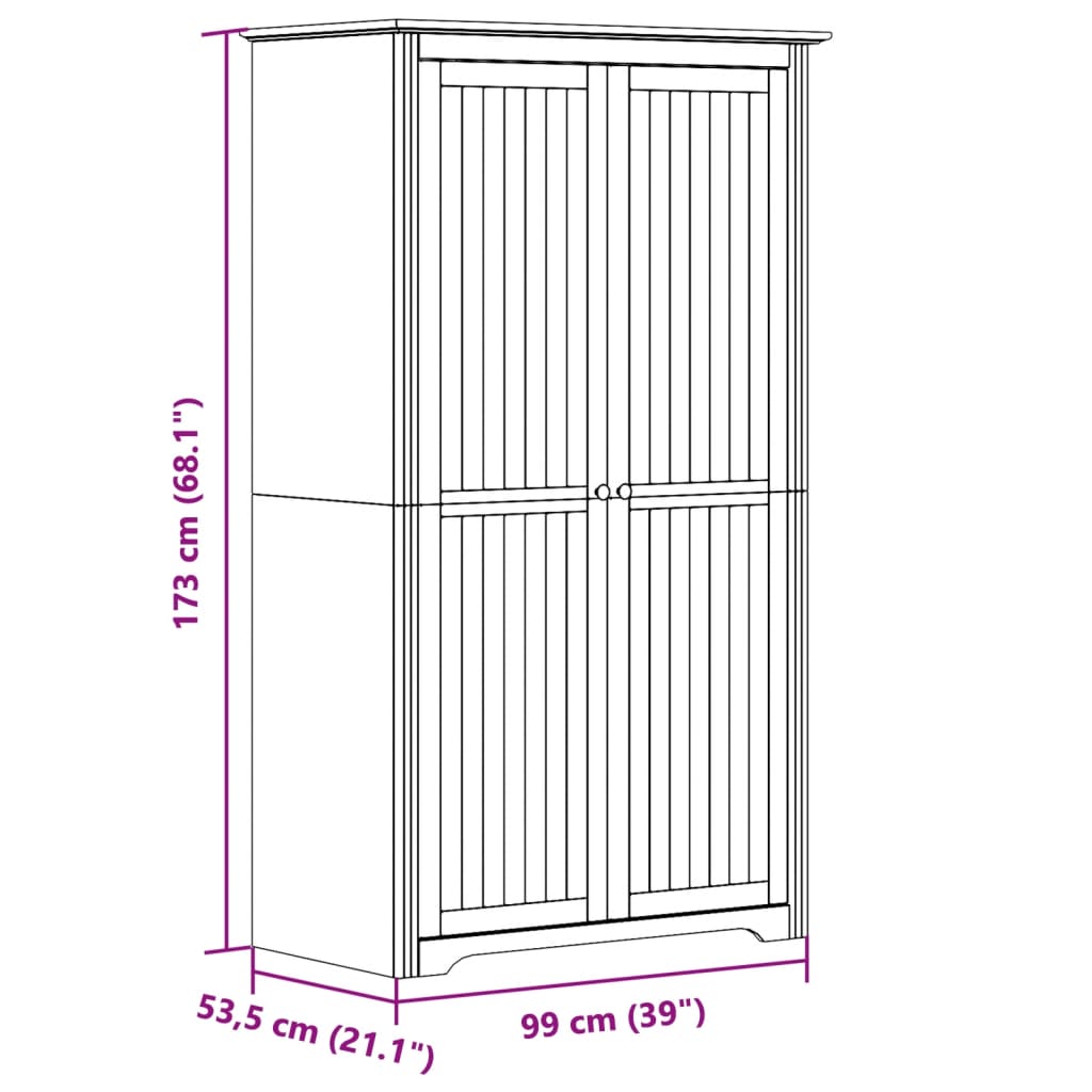 vidaXL Armadio BODO 99x53,5x173 cm in Legno Massello di Pino Bianco