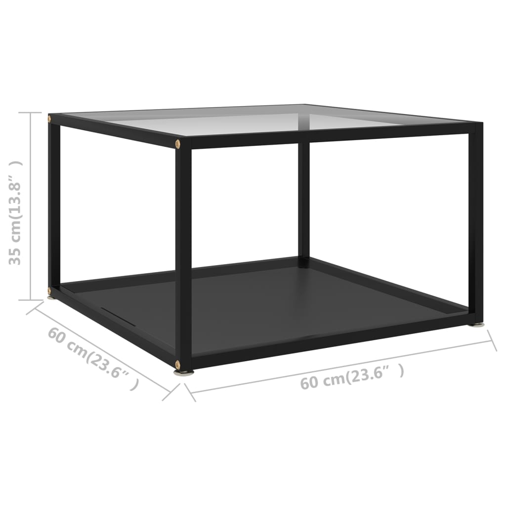 vidaXL Tavolino Trasparente e Nero 60x60x35cm in Vetro Temperato