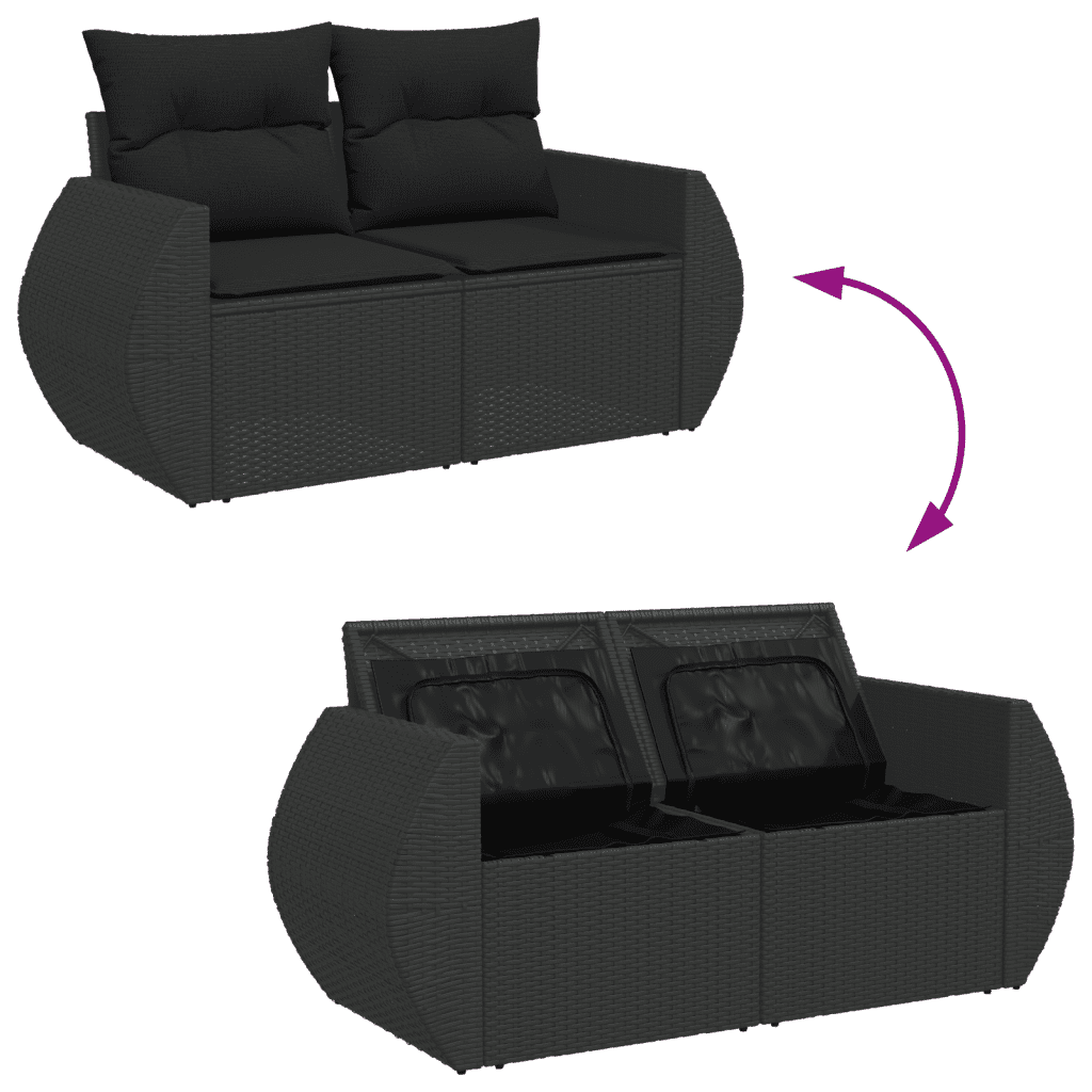 vidaXL Set Divano da Giardino 6 pz con Cuscini Nero in Polyrattan