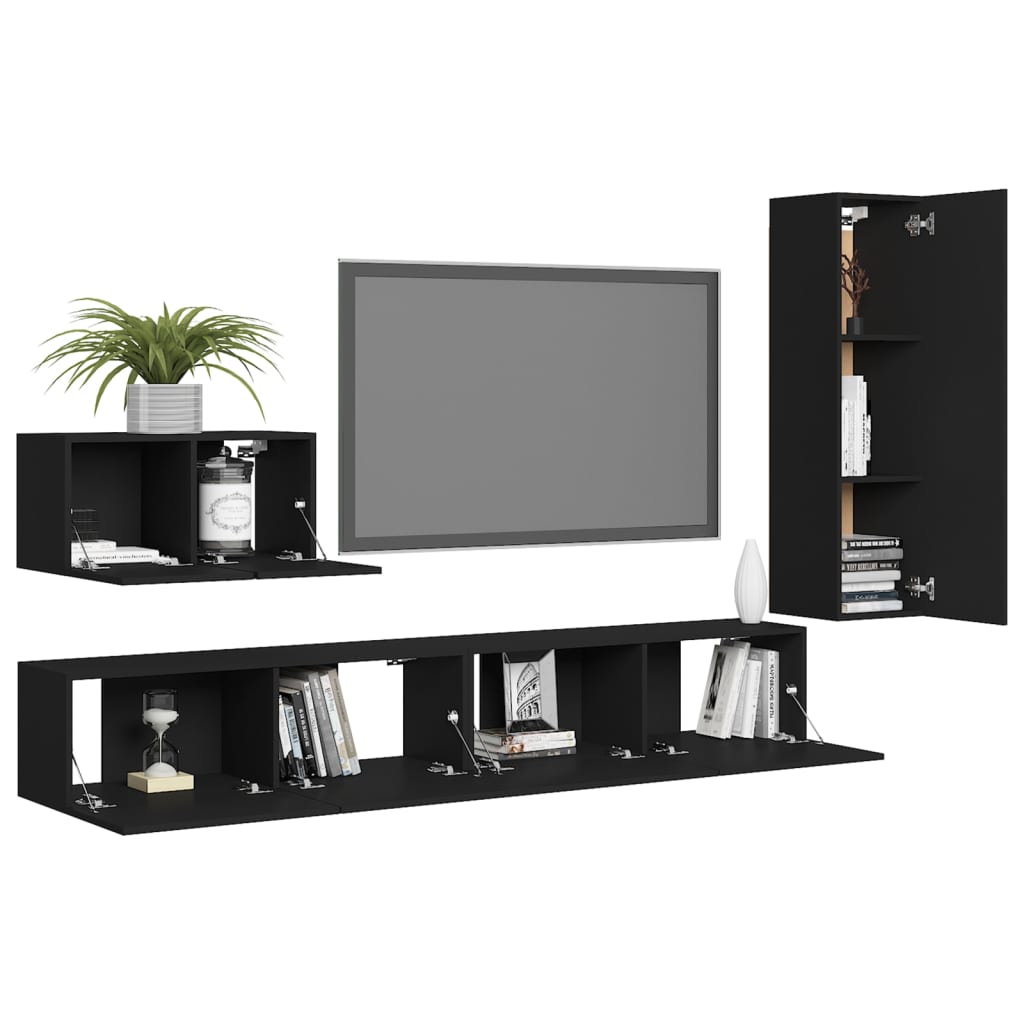 vidaXL Set di Mobili Porta TV 4 pz Nero in Legno Multistrato