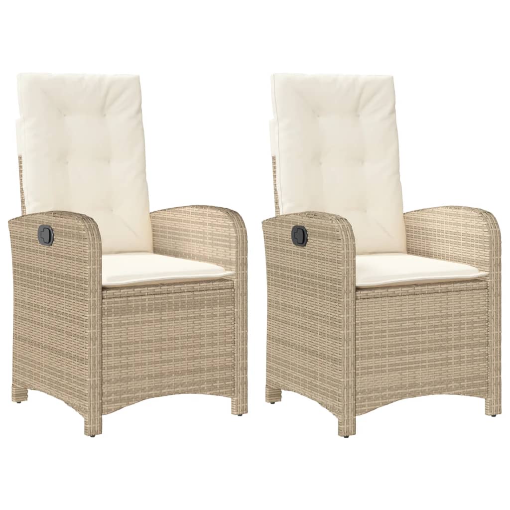 vidaXL Sedie Reclinabili da Giardino 2pz con Cuscini Beige Polyrattan