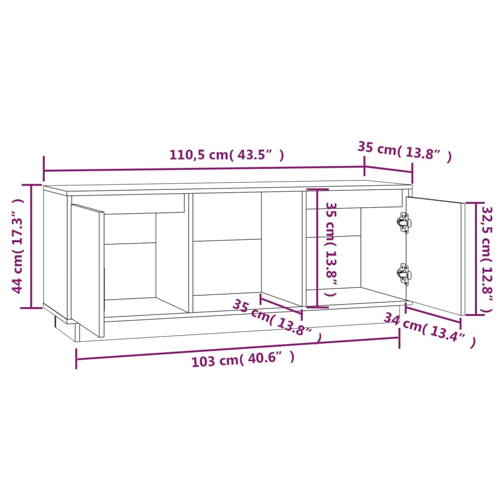 vidaXL Mobile Porta TV Ambra 110,5x35x44 cm in Legno Massello di Pino