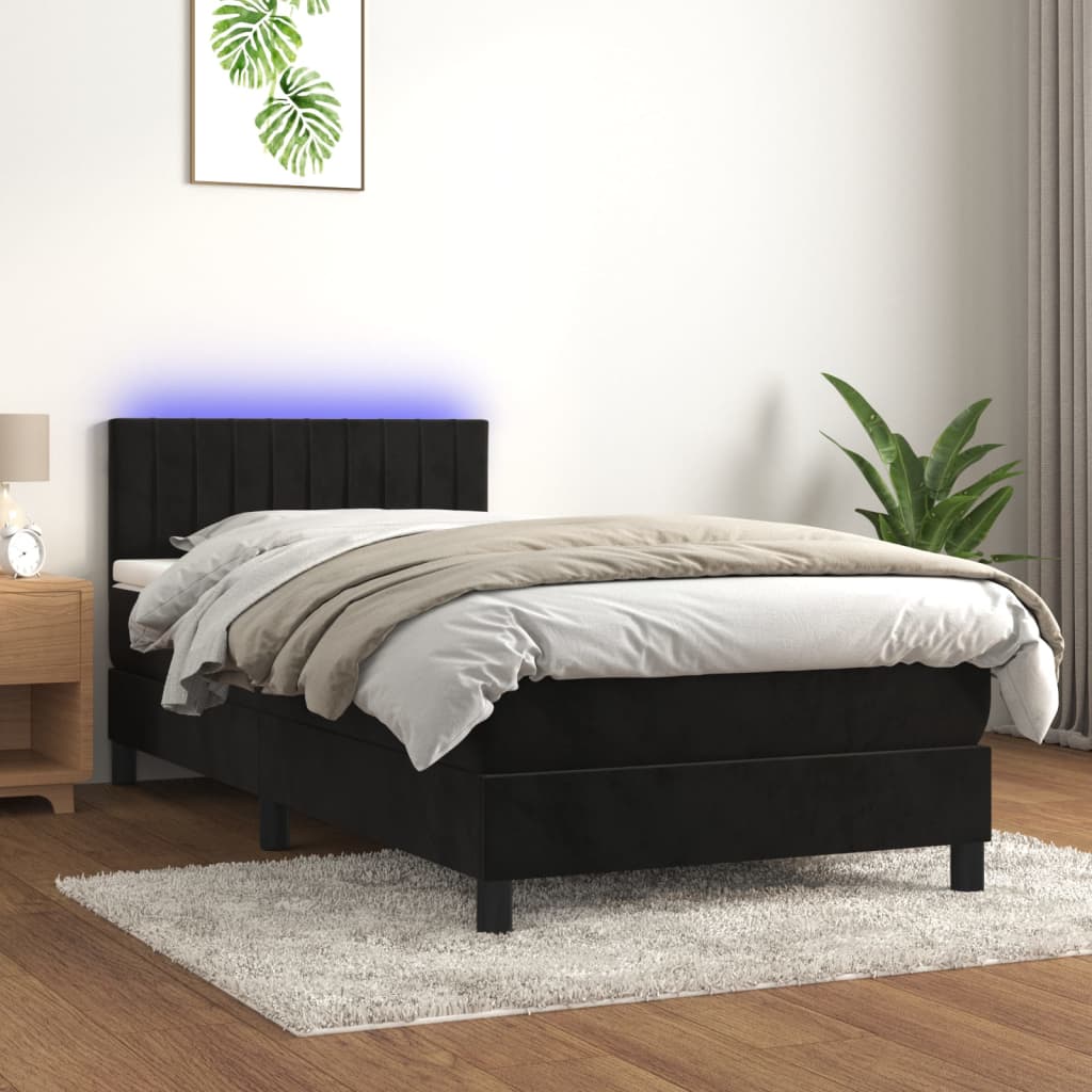 vidaXL Letto a Molle con Materasso e LED Nero 90x190 cm in Velluto