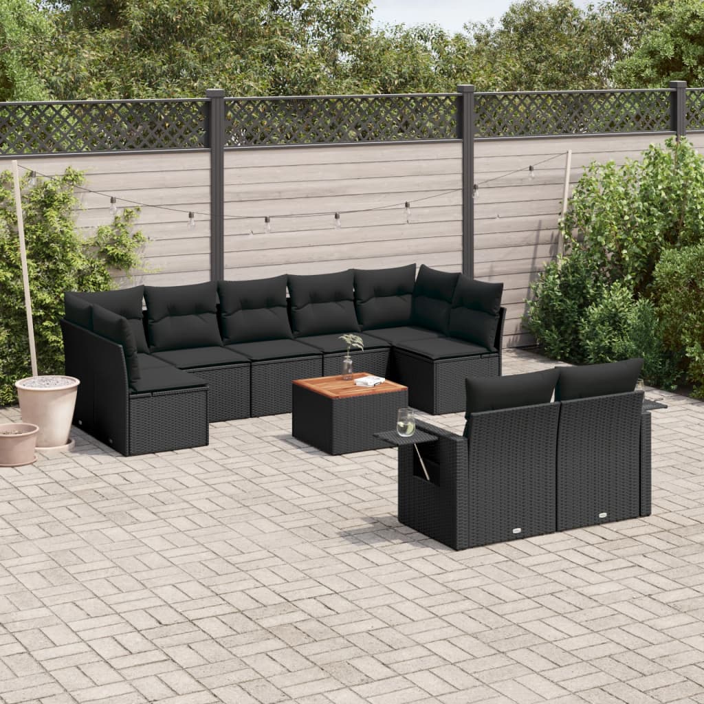 vidaXL Set Divani da Giardino 10pz con Cuscini in Polyrattan Nero