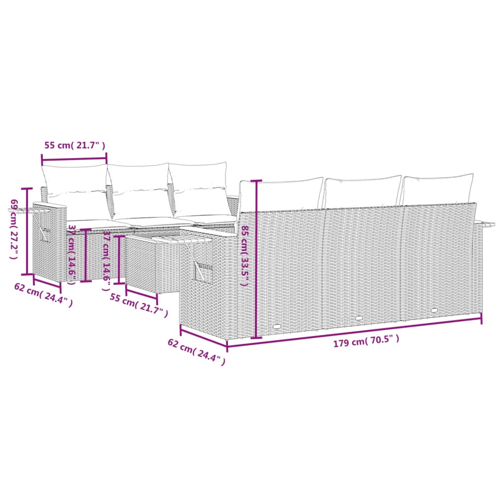 vidaXL Set Divani da Giardino 7 pz con Cuscini Grigio in Polyrattan