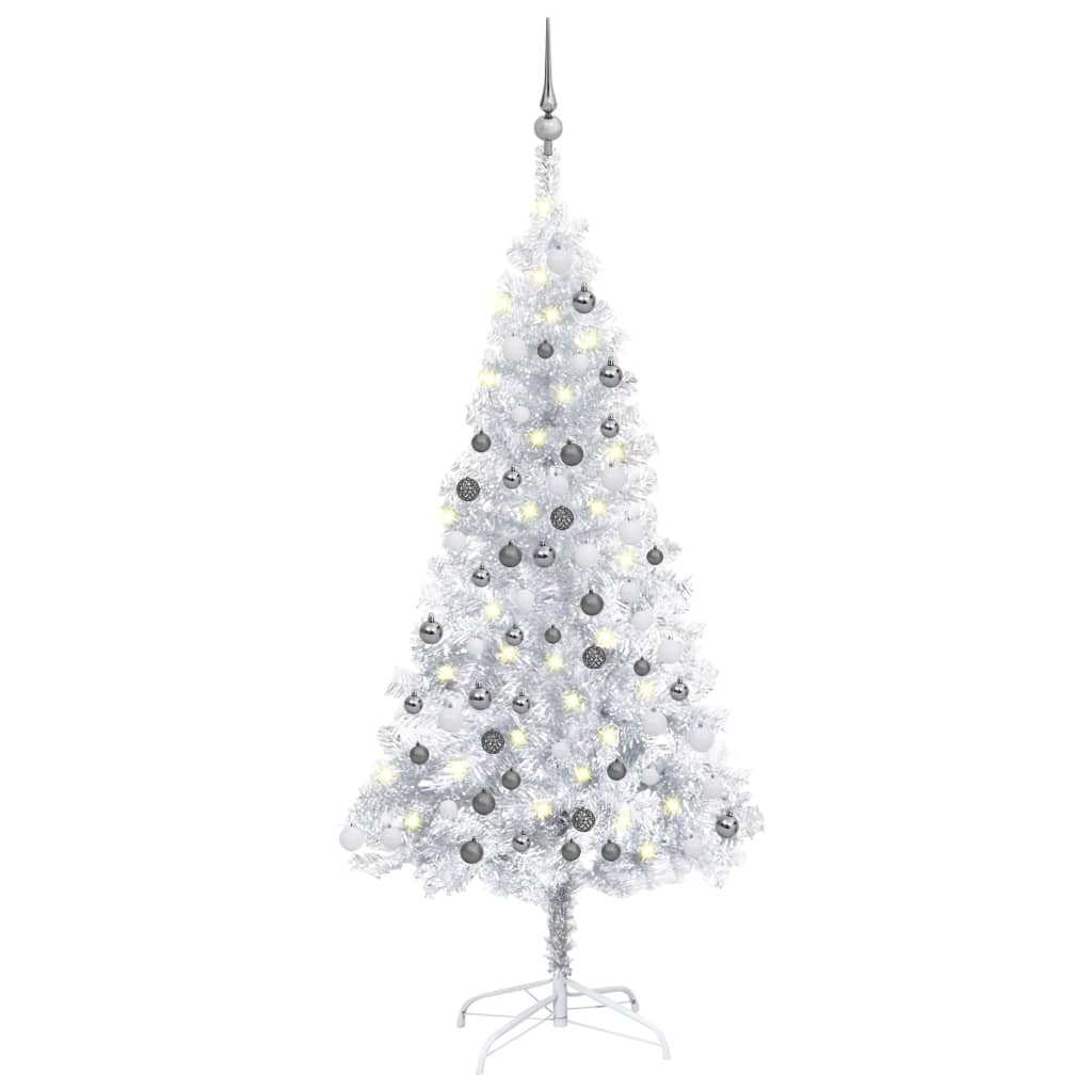 vidaXL Albero di Natale Preilluminato con Palline Argento 120 cm PET