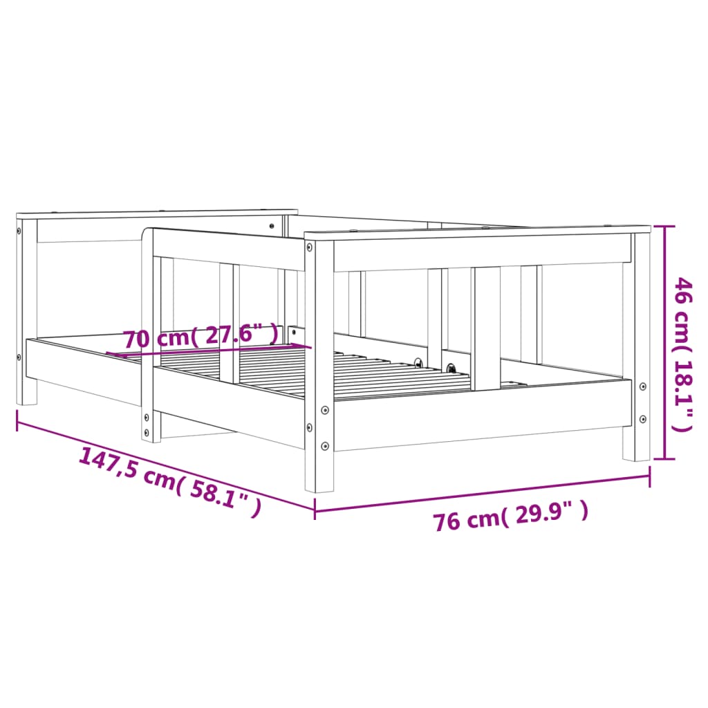 vidaXL Giroletto per Bambini 70x140 cm in Legno Massello di Pino