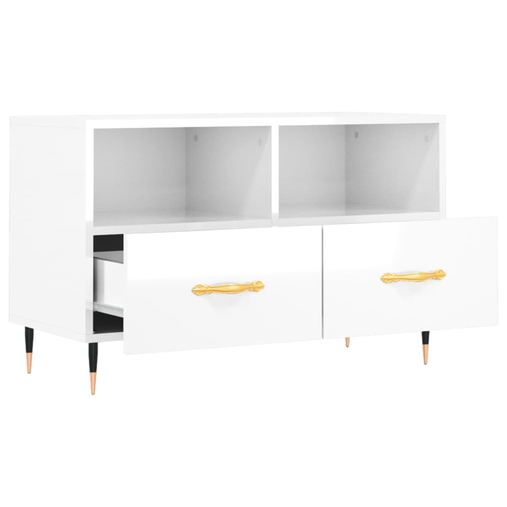 vidaXL Mobile Porta TV Bianco Lucido 80x36x50 cm in Legno Multistrato