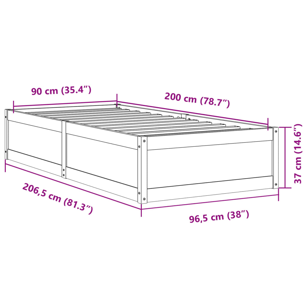 vidaXL Letto senza Materasso Bianco 90x200 cm Legno Massello di Pino