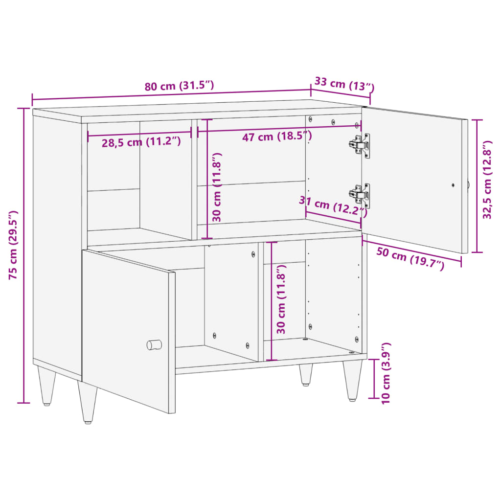 vidaXL Credenza 80x33x75 cm in Legno Massello di Mango