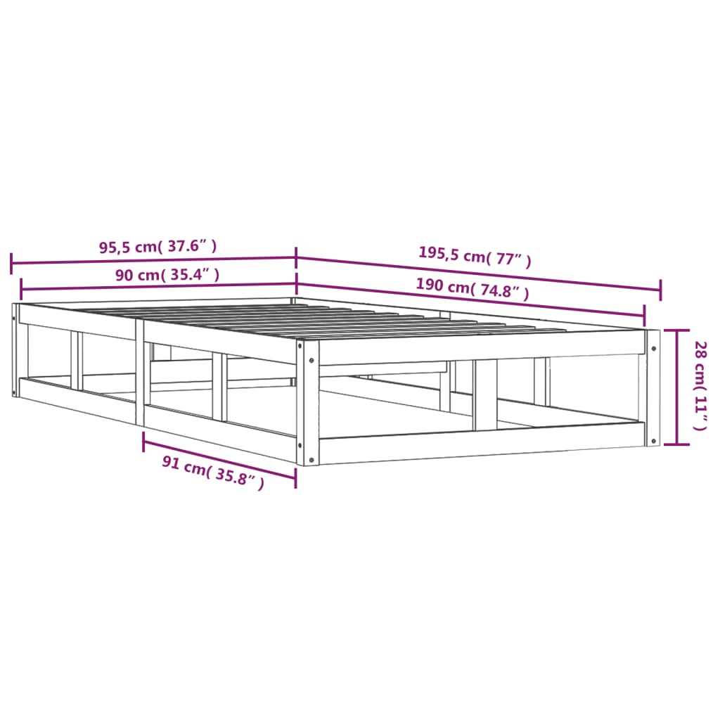 vidaXL Giroletto 90x190 cm Single in Legno Massello