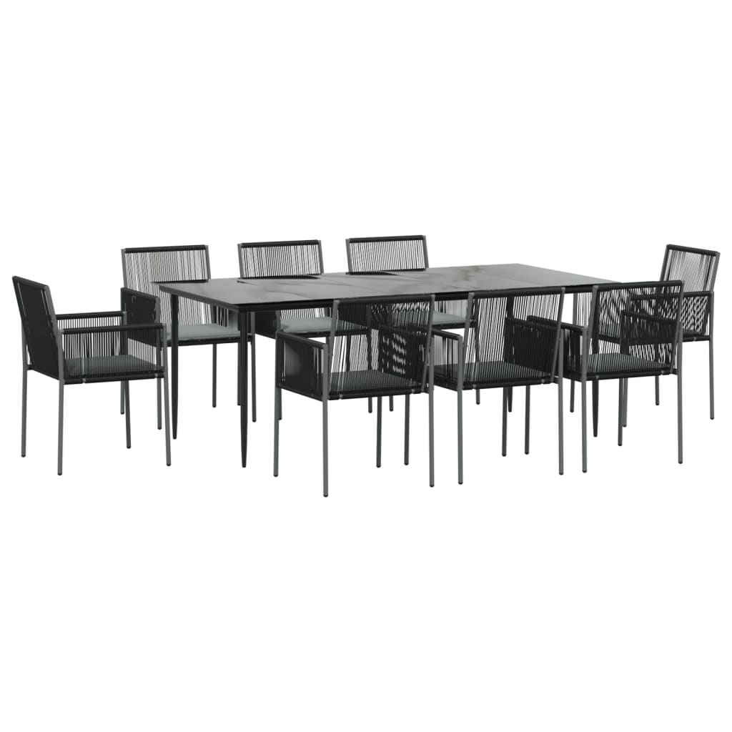 vidaXL Set Pranzo Giardino 9 pz con Cuscini Polyrattan e Acciaio Nero