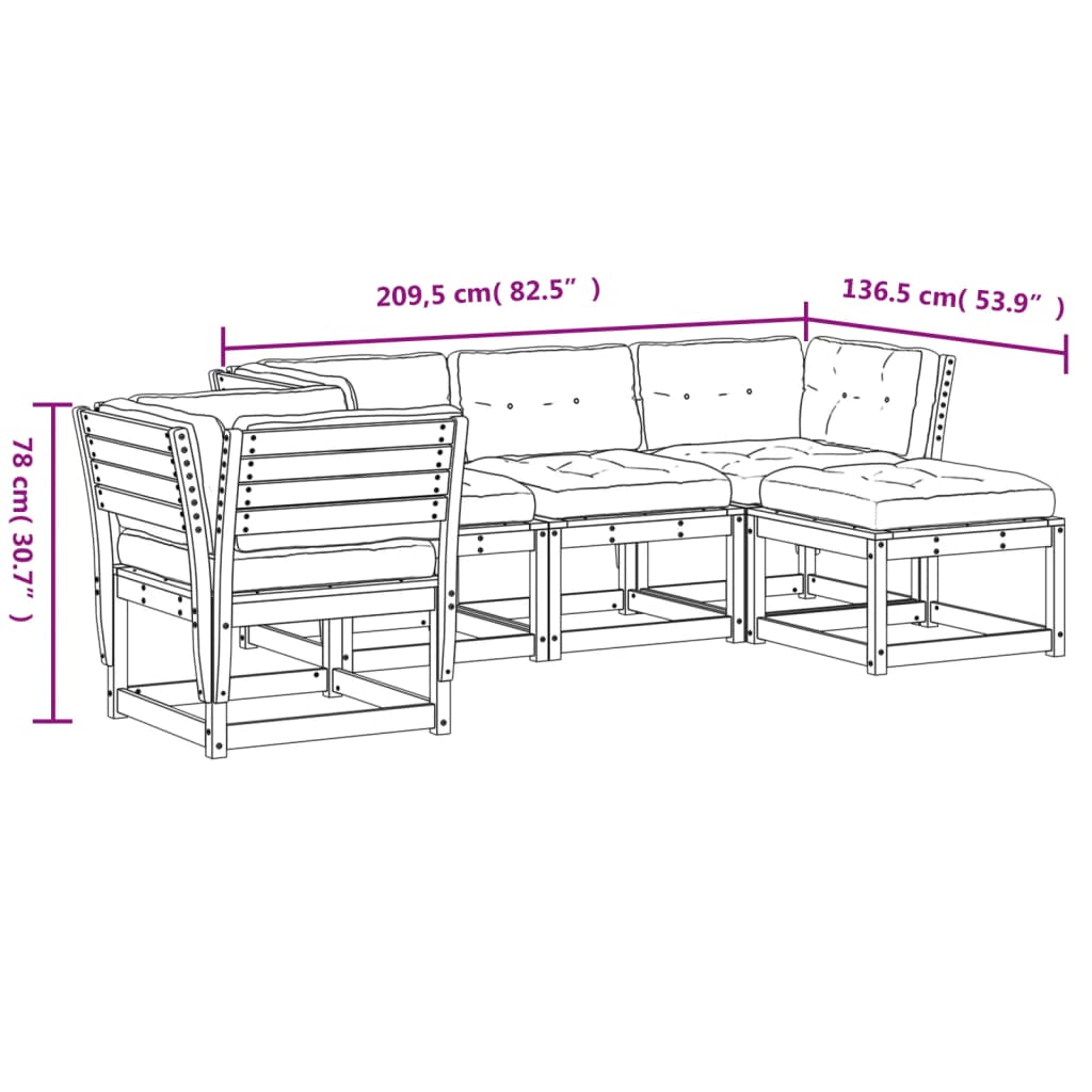 vidaXL Set Divani Giardino 6 pz con Cuscini in Legno Massello di Pino