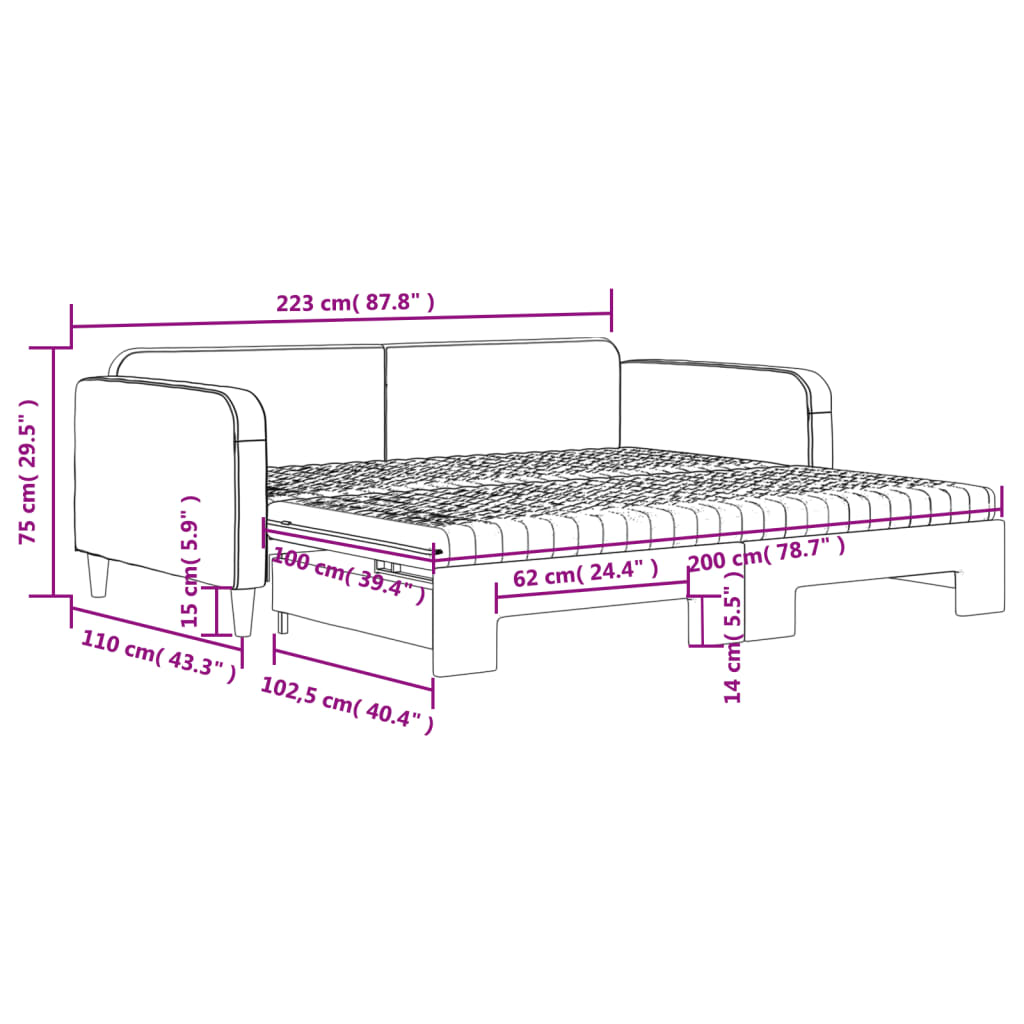 vidaXL Divano Letto Estraibile con Materassi Nero 100x200 cm Tessuto