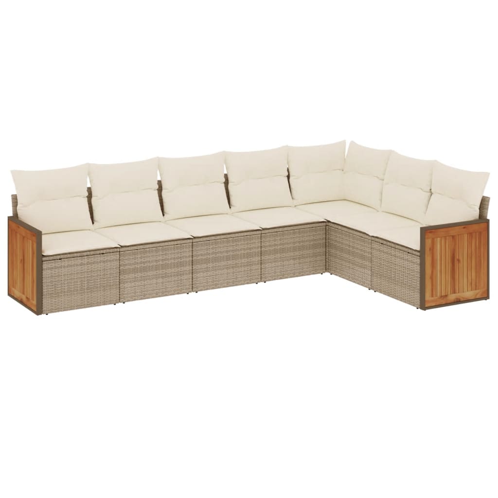 vidaXL Set Divani da Giardino 7 pz con Cuscini Beige in Polyrattan