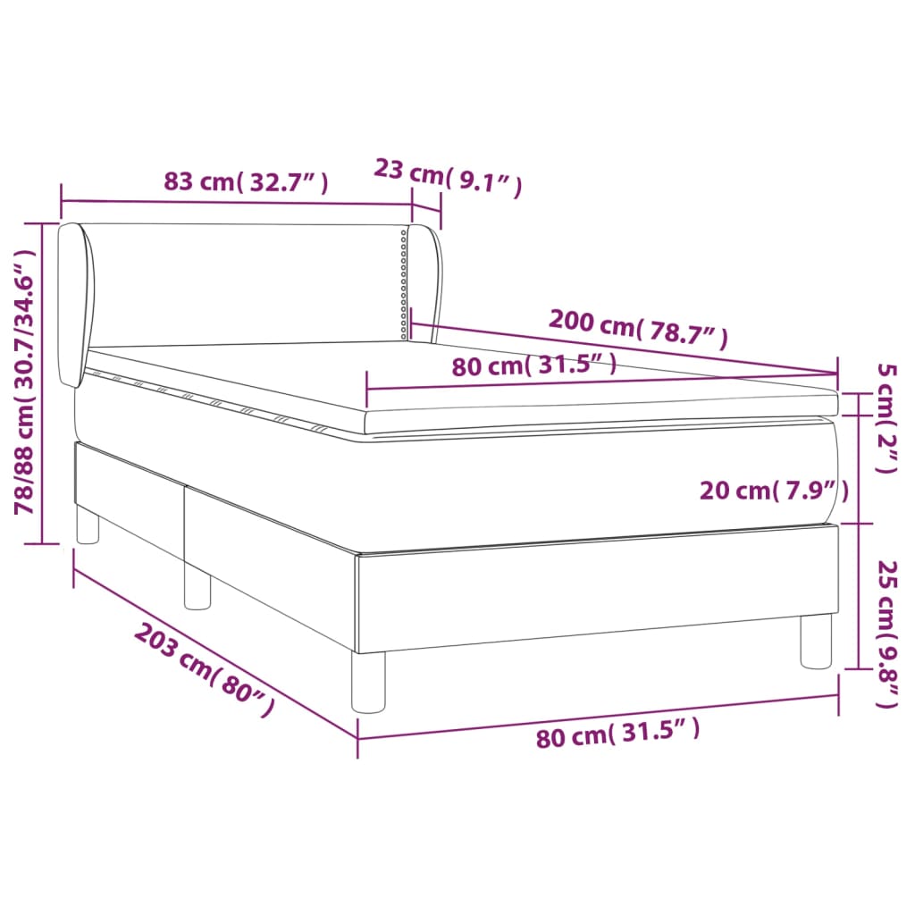 vidaXL Giroletto a Molle con Materasso Marrone Scuro 80x200 cm Tessuto