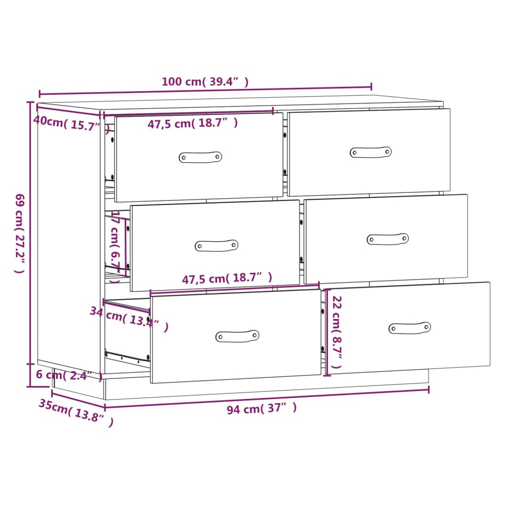 vidaXL Credenza Nera 100x40x75 cm in Legno Massello di Pino