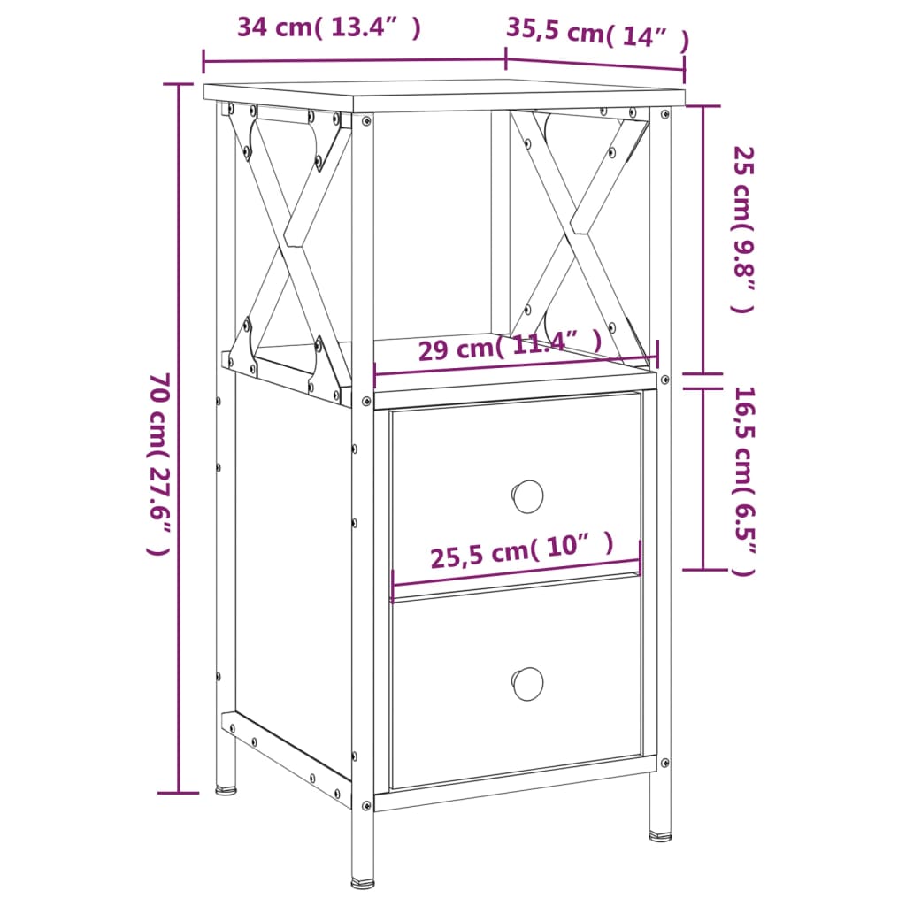 vidaXL Comodini 2 pz Rovere Fumo 34x35,5x70 cm in Legno Multistrato