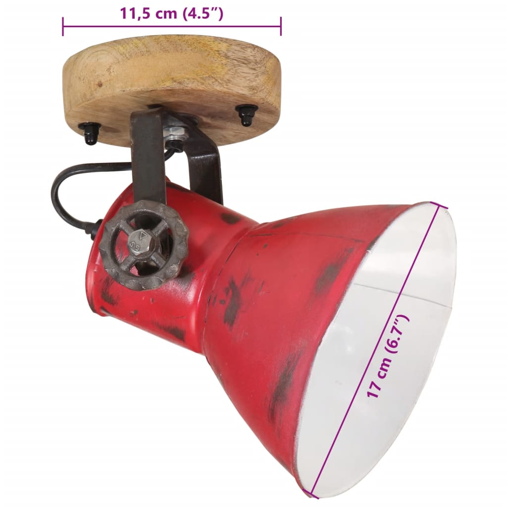 vidaXL Lampada a Parete 25 W Rosso Anticato 11,5x11,5x25 cm E27
