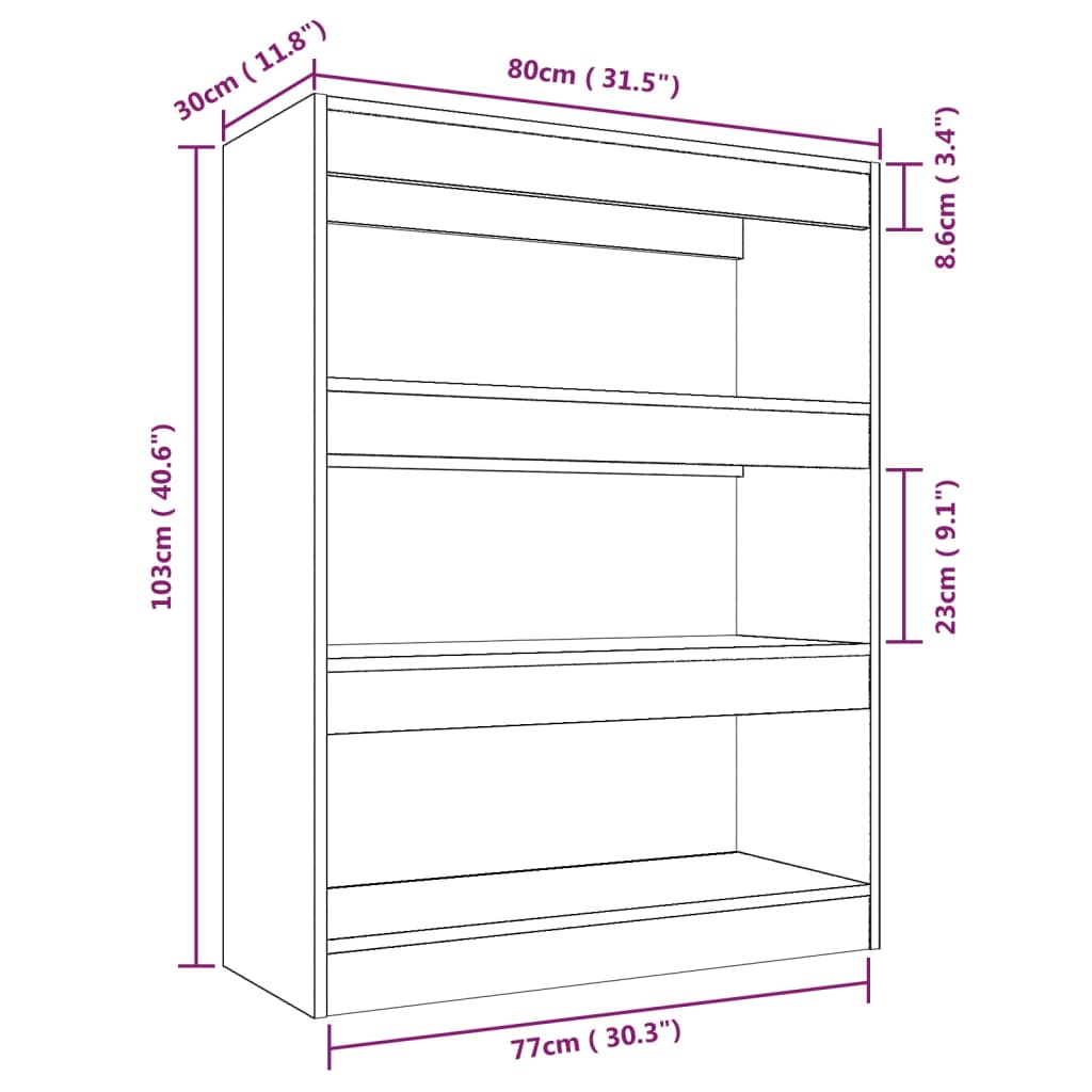 vidaXL Libreria/Divisorio Grigio Cemento 80x30x103cm Legno Multistrato