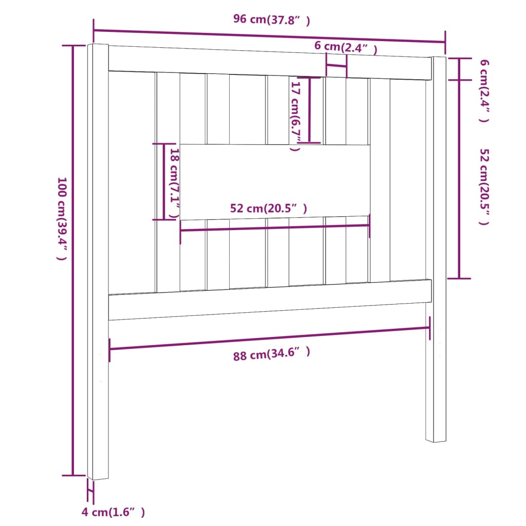 vidaXL Testiera per Letto 96x4x100 cm in Legno Massello di Pino