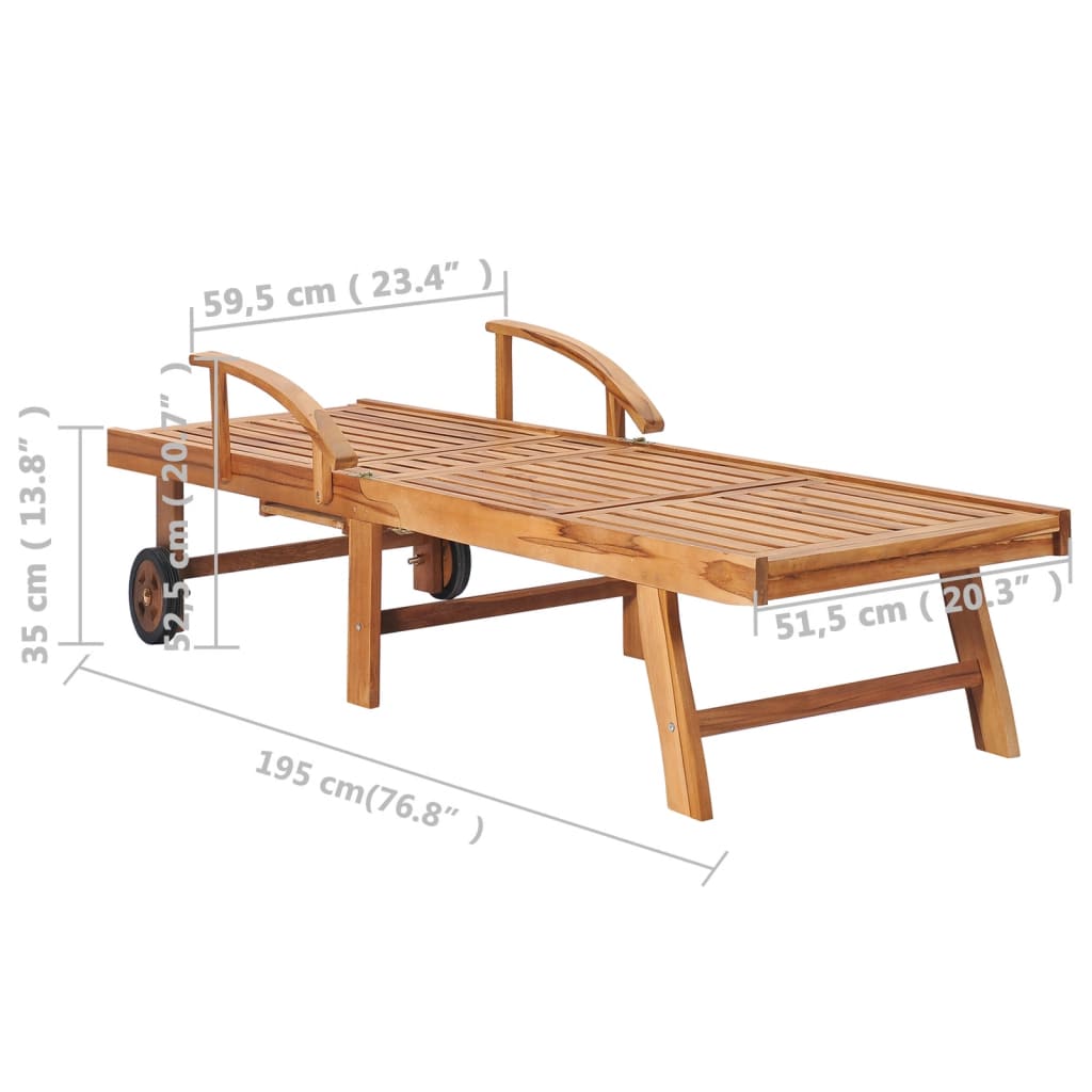 vidaXL Lettini Prendisole 2 pz con Tavolo e Cuscino Massello di Teak