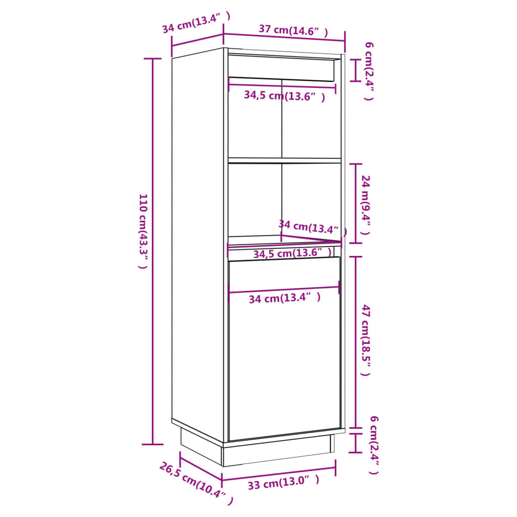 vidaXL Credenza Ambra 37x34x110 cm in Legno Massello di Pino