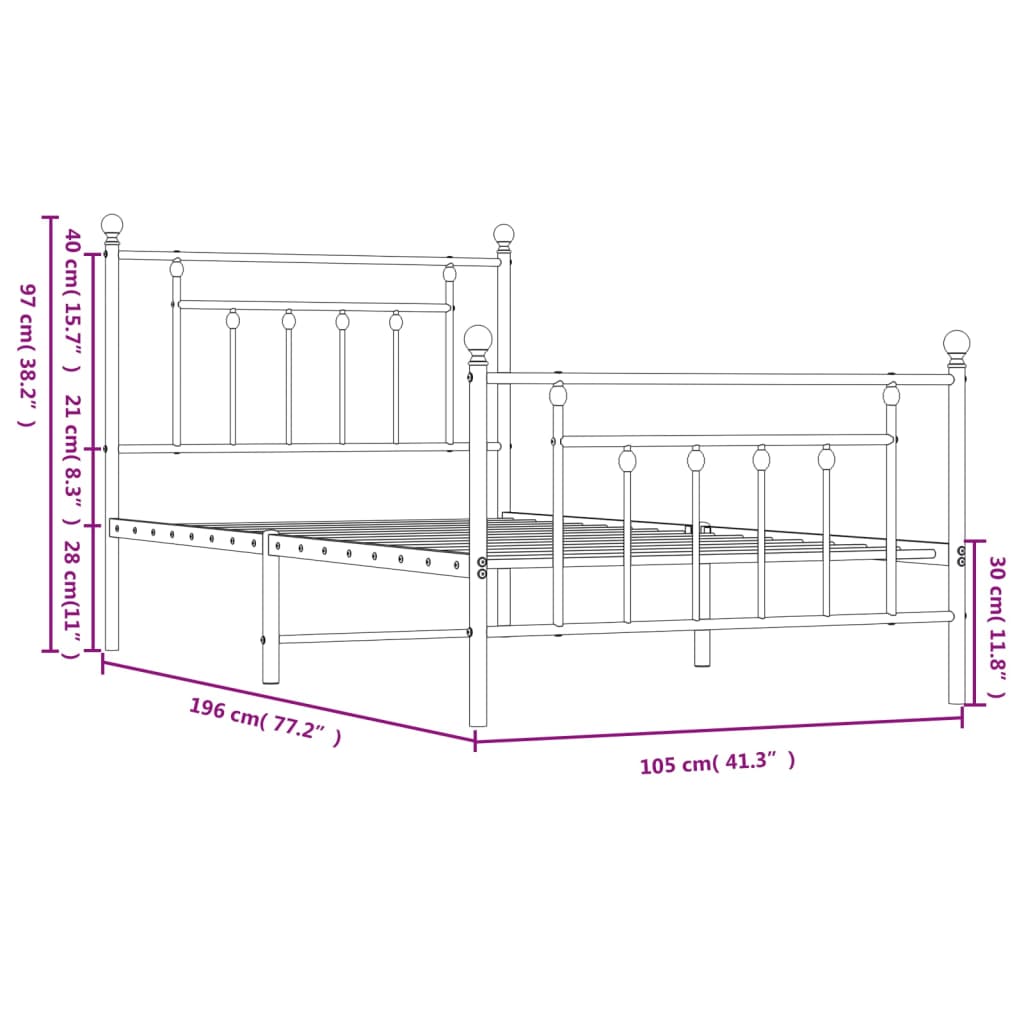 vidaXL Giroletto con Testiera e Pediera Metallo Bianco 100x190 cm