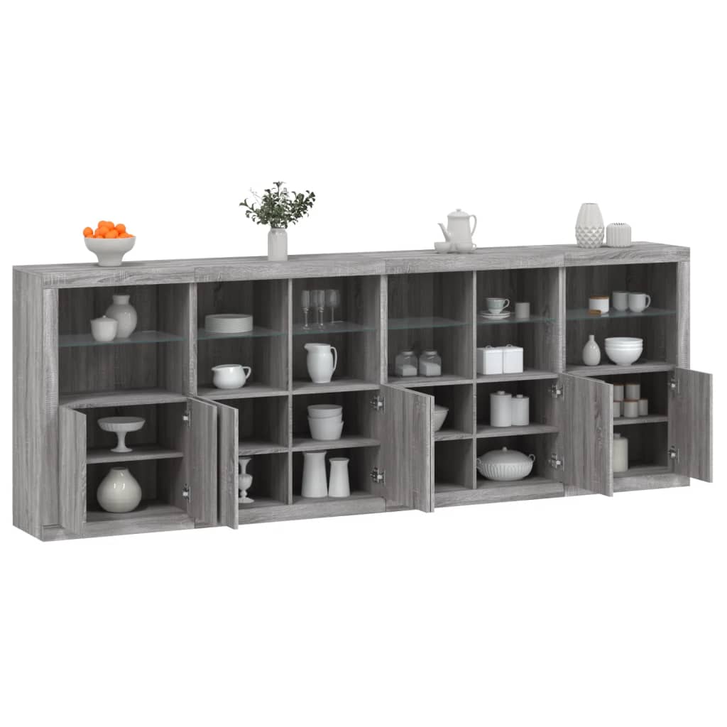 vidaXL Credenza con Luci LED Grigio Sonoma 283x37x100 cm