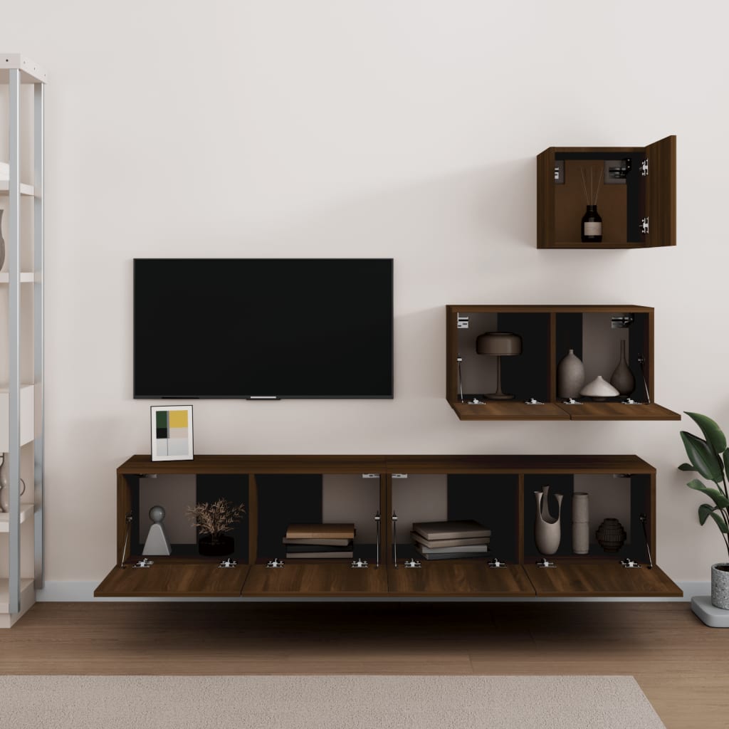 vidaXL Set Mobili Porta TV 4 pz Rovere Marrone in Legno Multistrato