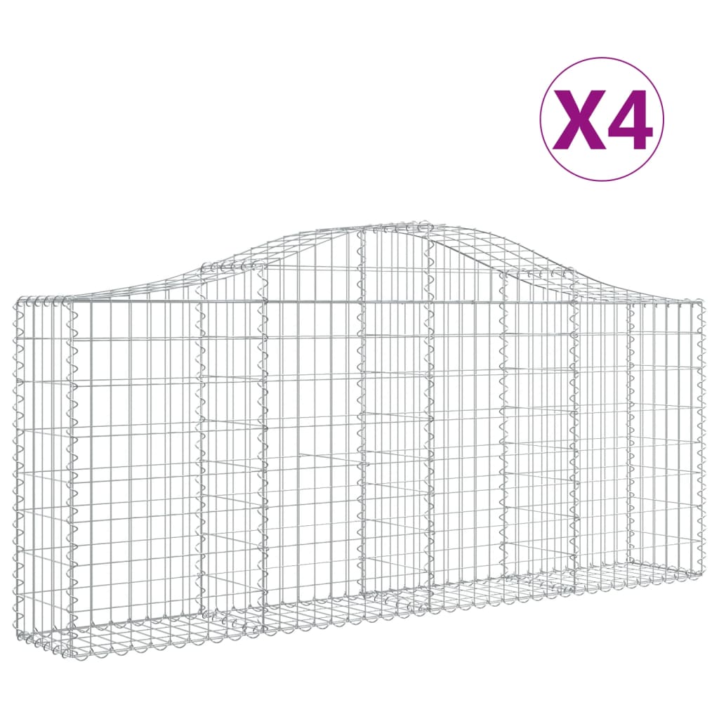 vidaXL Cesti Gabbioni ad Arco 4 pz 200x30x80/100 cm Ferro Zincato