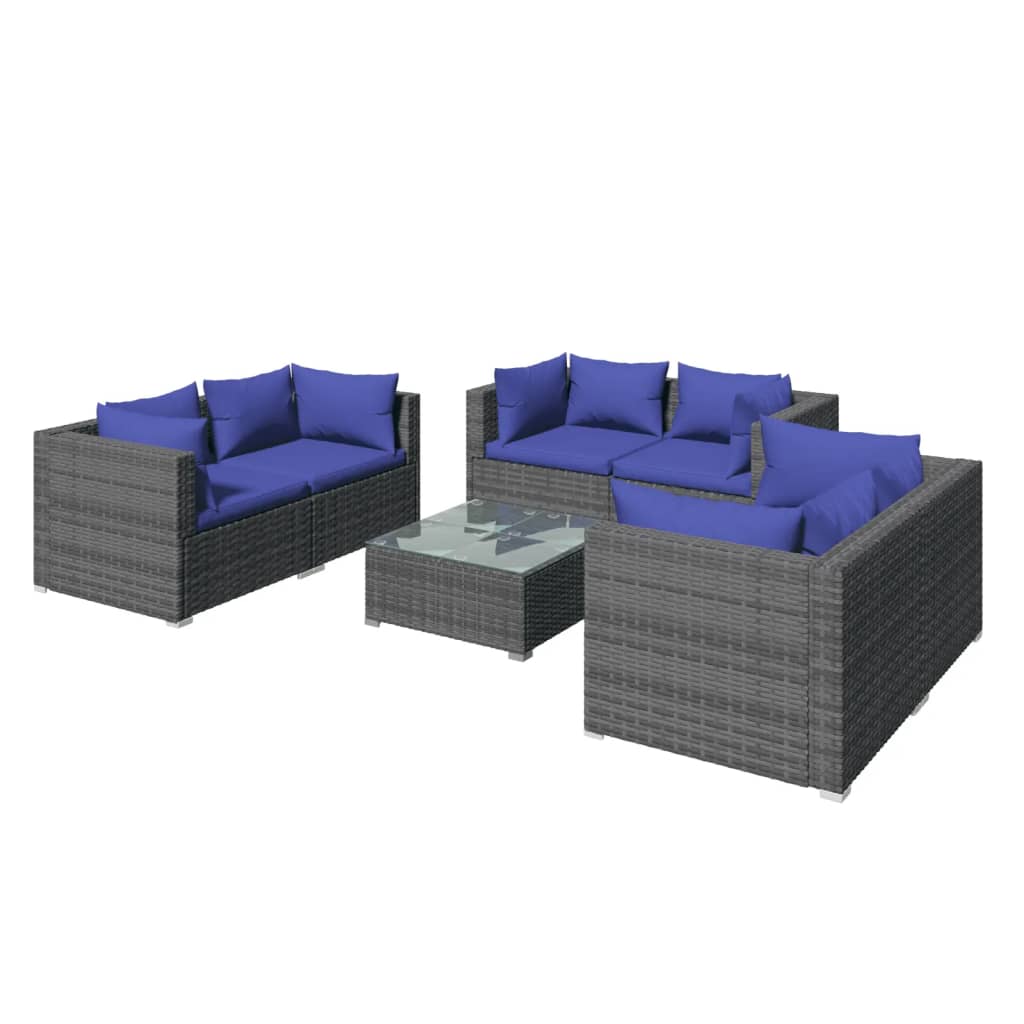 vidaXL Set Divani da Giardino 7 pz con Cuscini in Polyrattan Grigio