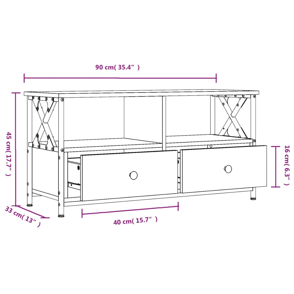 vidaXL Mobile Porta TV Nero 90x33x45 cm in Legno Multistrato e Ferro