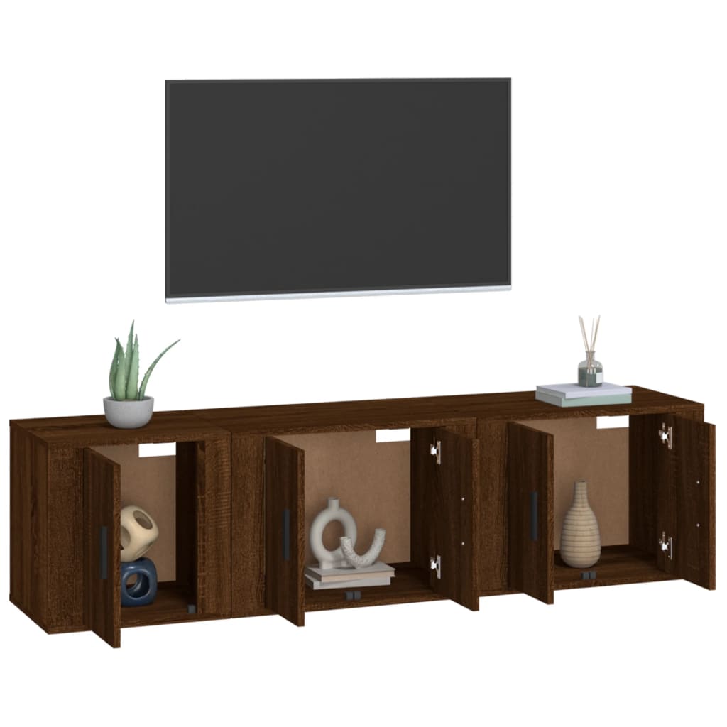 vidaXL Set Mobili Porta TV 3 pz Rovere Marrone in Legno Multistrato