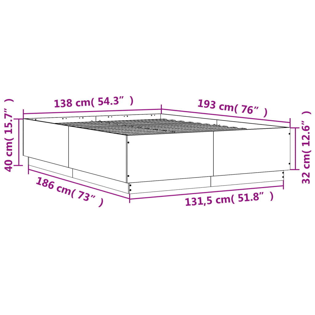 vidaXL Giroletto Luci LED Rovere Marrone 135x190 cm Legno Multistrato