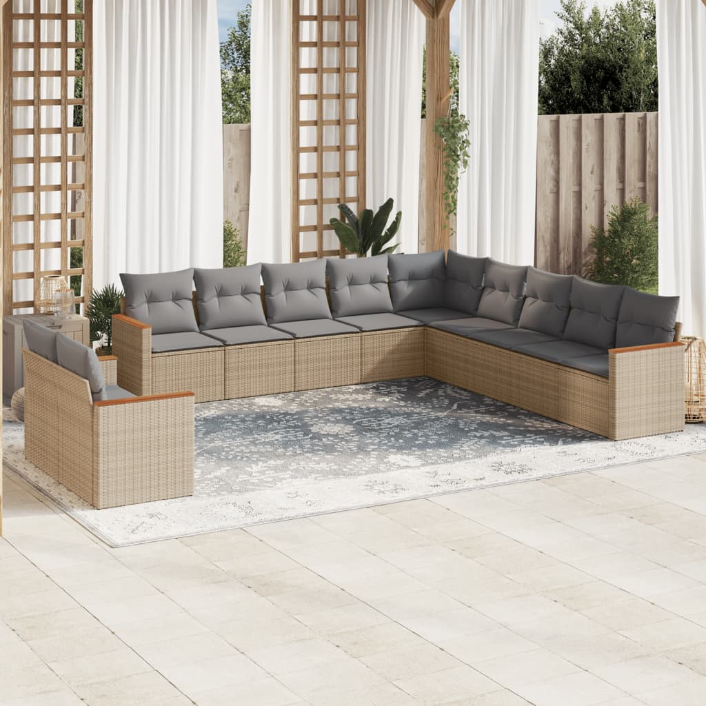 vidaXL Set Divani da Giardino 11 pz con Cuscini Beige in Polyrattan