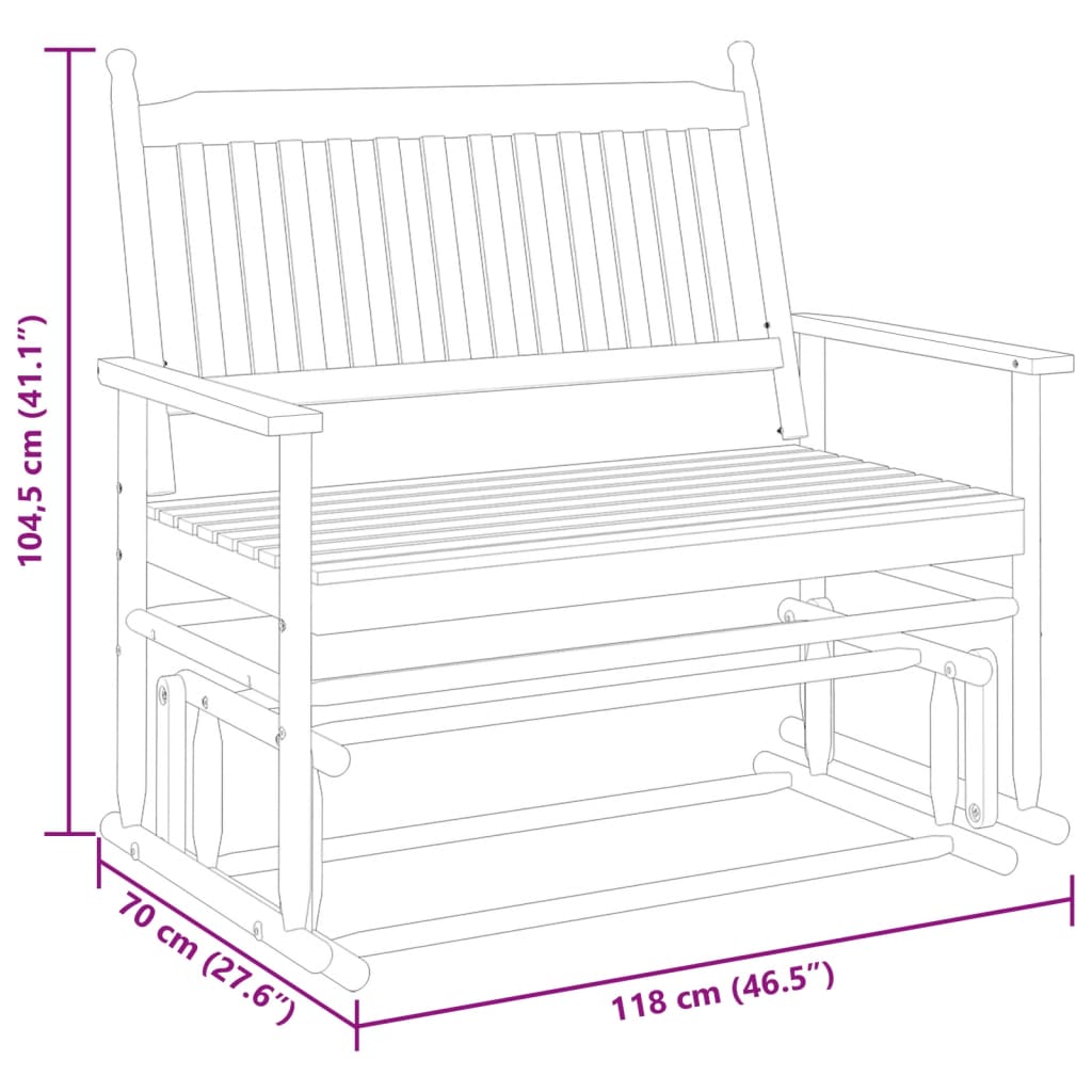 vidaXL Panca a Dondolo Grigio 118x70x104,5 cm Legno Massello di Pioppo