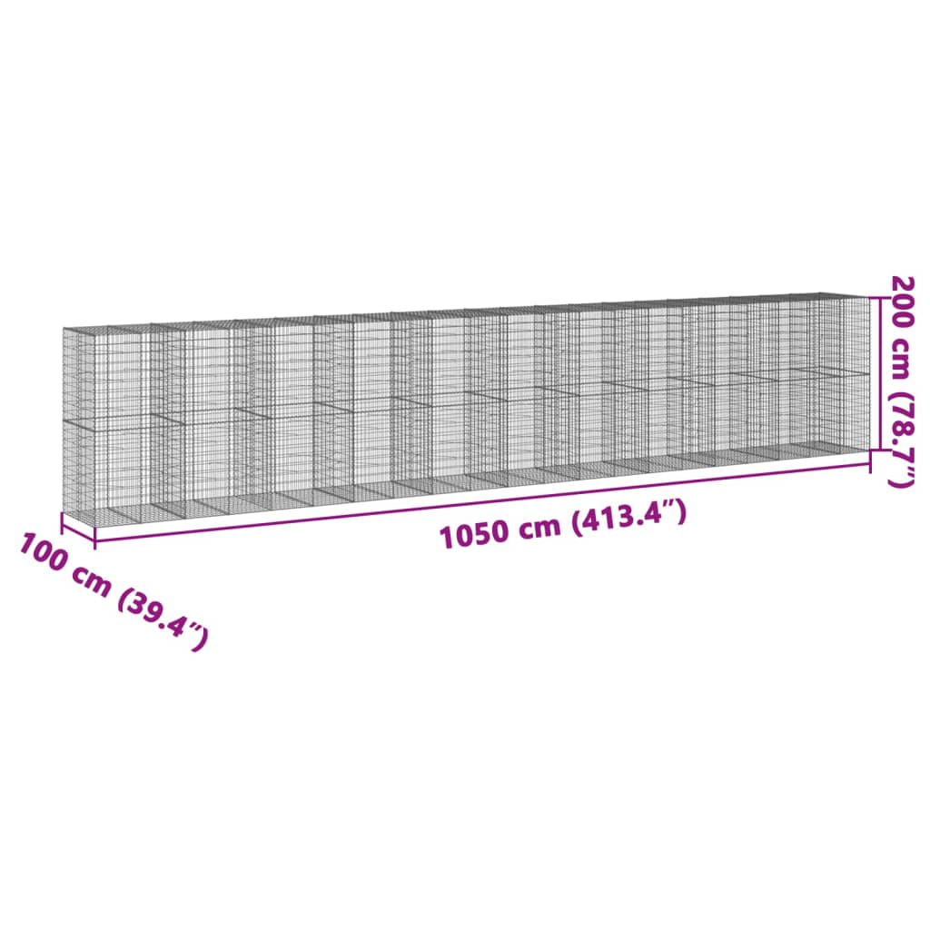 vidaXL Cesto Gabbione con Copertura 1050x100x200 cm in Ferro Zincato