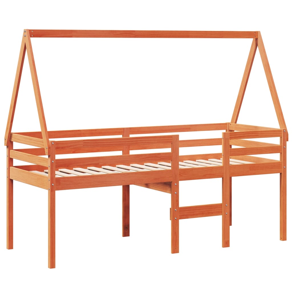 vidaXL Letto a Soppalco con Tetto Cera 75x190cm Legno Massello di Pino