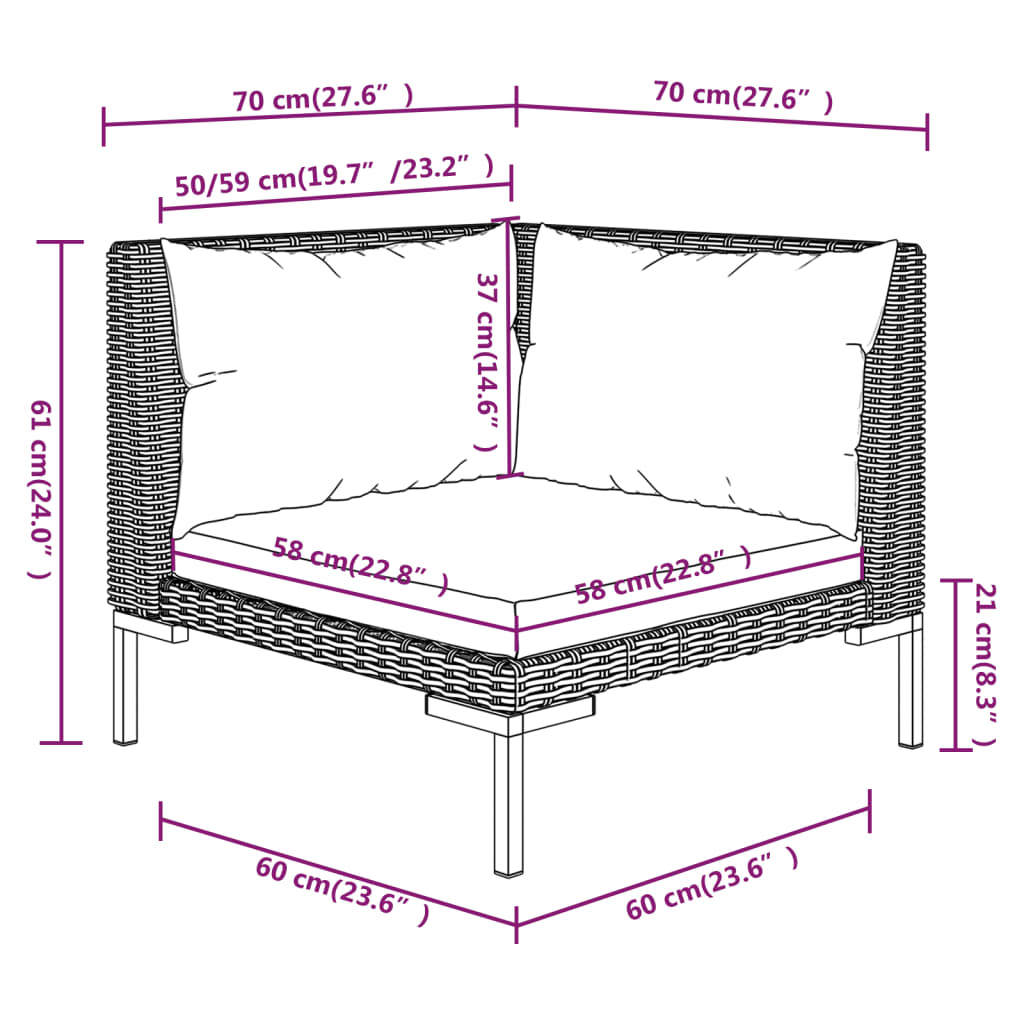 vidaXL Divani da Giardino 11 pz con Cuscini in Polyrattan Grigio Scuro