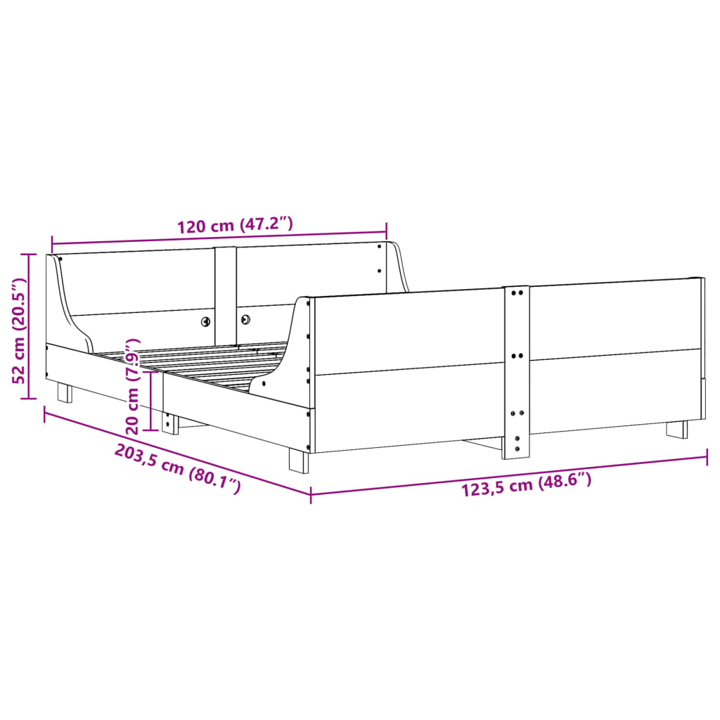 vidaXL Letto senza Materasso Bianco 120x200 cm Legno Massello di Pino