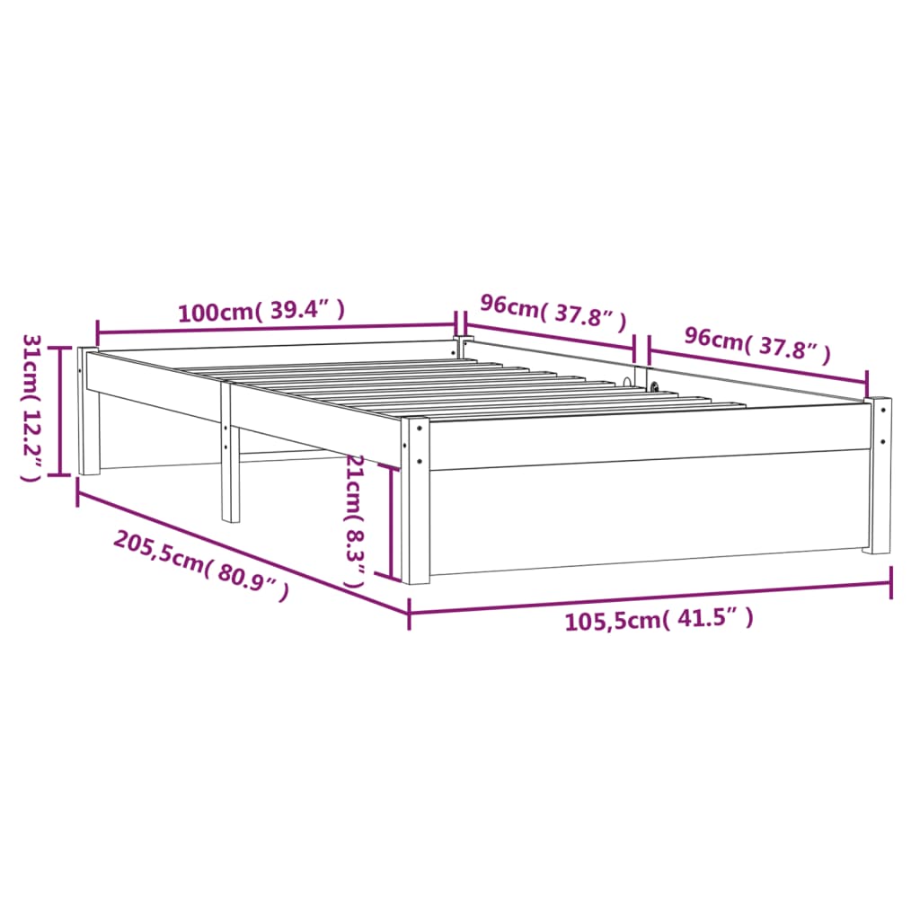 vidaXL Giroletto Bianco in Legno Massello 100x200 cm