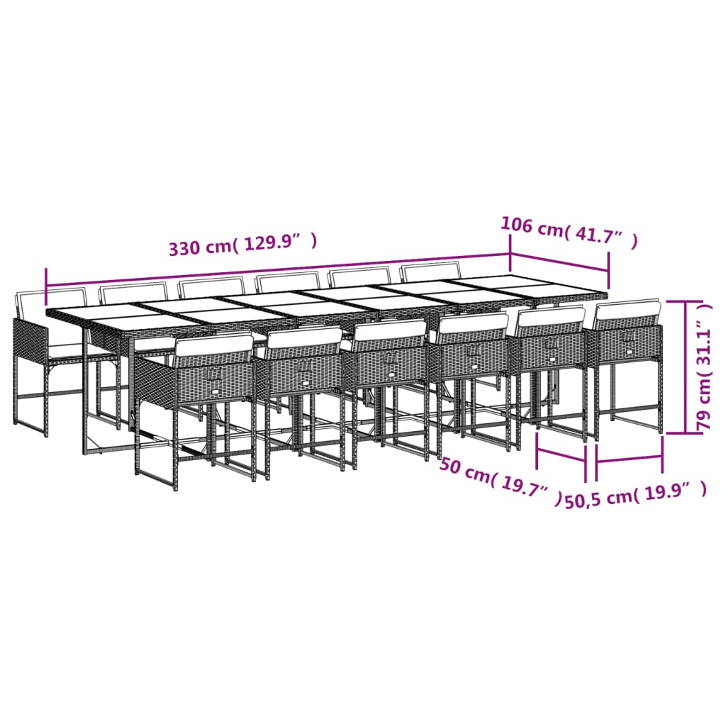 vidaXL Set da Pranzo da Giardino 13pz con Cuscini Nero in Polyrattan