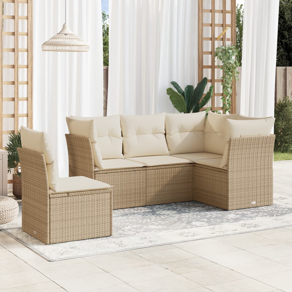 vidaXL Set Divano da Giardino 5 pz con Cuscini Beige in Polyrattan