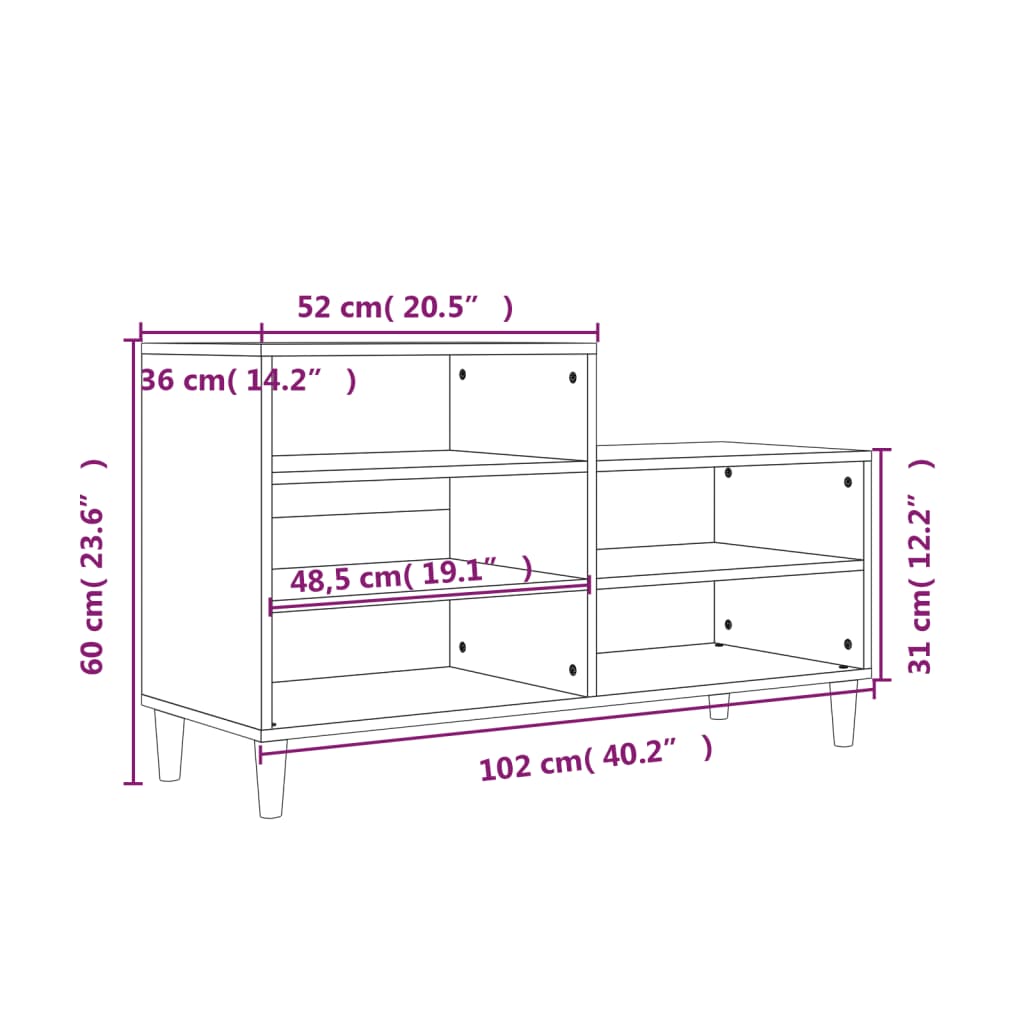 vidaXL Scarpiera Rovere Fumo 102x36x60 cm in Legno Multistrato