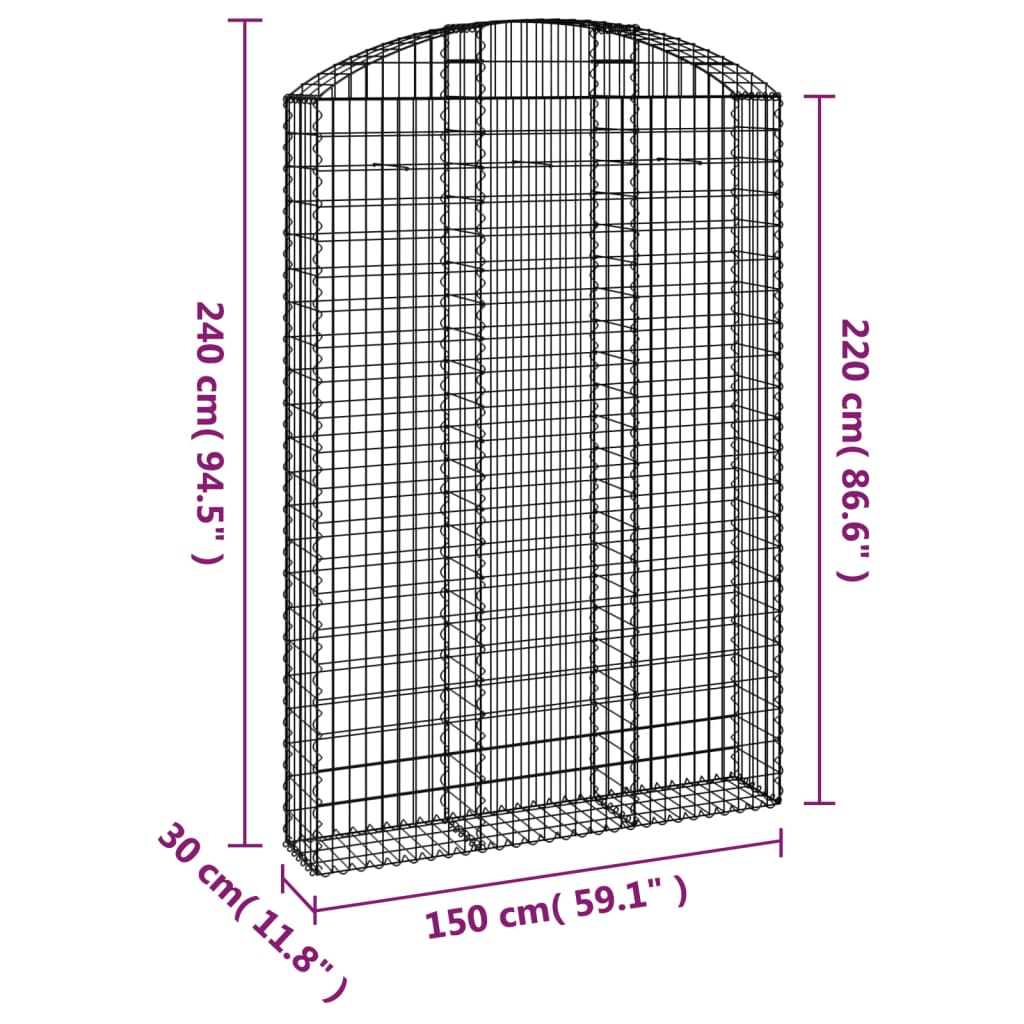 vidaXL Cesto Gabbione ad Arco 150x30x220/240 cm Ferro Zincato